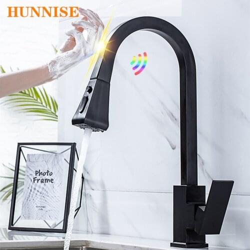 Touch Kitchen Faucet Square Pull Out Kitchen Sink Mixer Tap Matte Black Sensitive Touch Control Kitchen Faucet Hot Cold Faucets