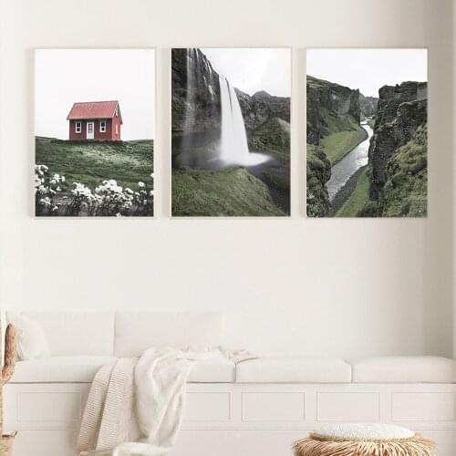 Nordic Travel Landscape Iceland Fog River Waterfall Nature Mountain Canvas Print Painting Wall Art Poster Home Decoration Pictur