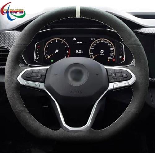 DIY Hand-Stitched Anti-Slip Black Leather Car Steering Wheel Cover For Volkswagen VW Passat 2020 Golf 8 Car Interior Decoration