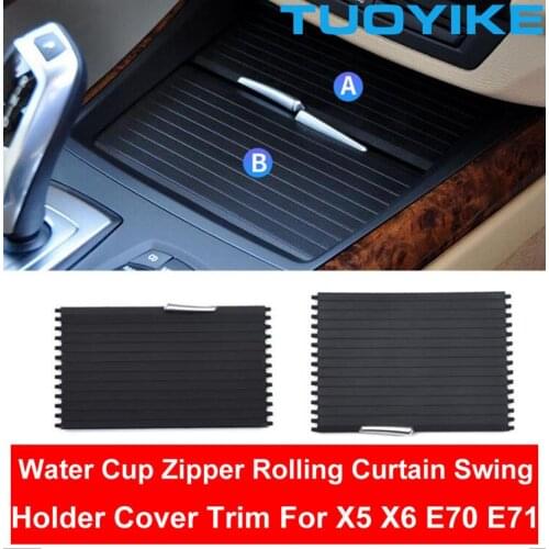 Car Styling Interior Center Console Drinking Water Cup Holder Cover Trim Zipper Rolling Curtain For BMW E70 E71 X5 X6 07-2013