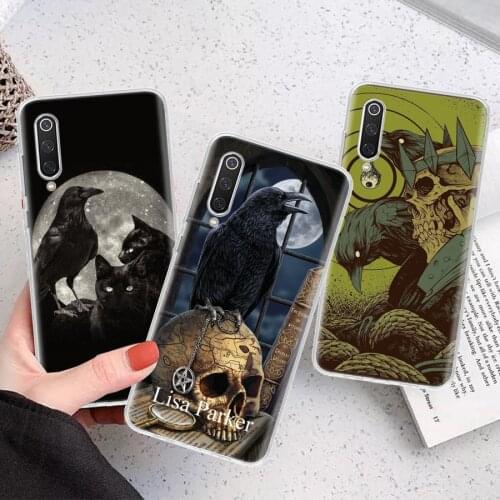 Crow Raven Dark Skull Silicon Phone Case For Xiaomi Note 10 Mi 11 9 8 CC9 10T 9T 5X 6X A3 A2 A1 Lite Pro Poco F1 X3 Cover Coque