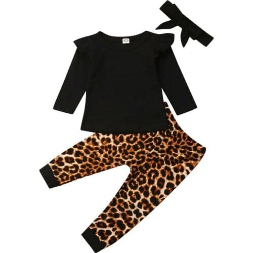 Toddler Kids Baby Girl Tops T-shirt Blouse Leopard Pants Outfit Clothes Set 0-2Y Long Sleeves Tops T-shirt Pants Outfits