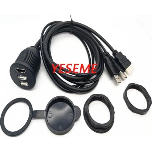 In-Car Dual USB 2.0 + HDMI Flush Mount Socket Extension Cable for Car Truck Boat Motorcycle Dashboard Panel