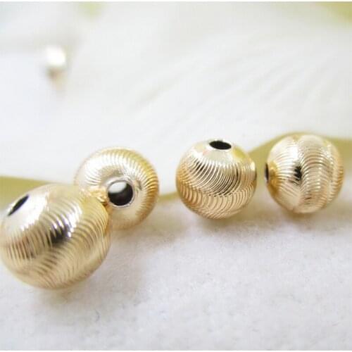 Vacuum gold plating gold brass ball Wave engraved round metal carved spacer Beads for making jewelry accessories 5-8mm 10pcs