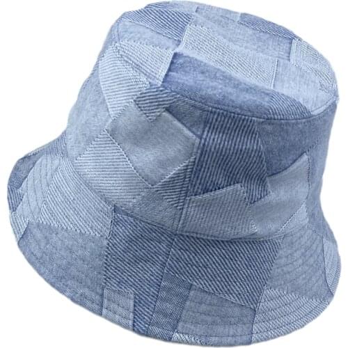 High Quality Wholesale Super Good-Looking Bucket Hat Mens Womens Hat Custom 100% Cotton Light Color Patchwork Denim Hat MOQ50