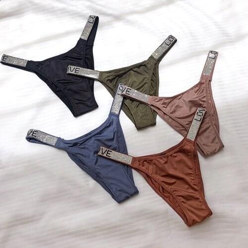 Women Panties Sexy Thong Rhinestones Letter Belt G-string Fashion Low-rise tanga Briefs T-back String Underwear Size S-XL