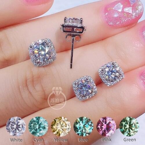 New Arrival Total 1ct 2ct Diamond Test Passed Moissanite Studs Earrings for Women 18K White Gold Plated 925 Silver