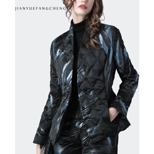 Women Down Jacket Lightly Thin White Duck Down Coat Fashion Dark Blue Striped High Waist Elegant Slim Women Autumn Winter Top