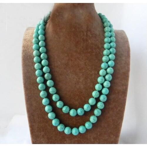 Wedding Woman Jewelry 48'' 12mm Round Stone Green Blue Long necklace Exaggerate Handmade Gift