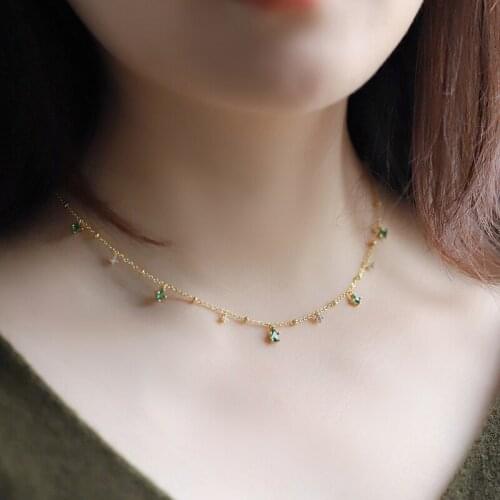 Morivovog 5A Square White Green Zircon Water Drop 925 Sterling Silver Choker for Women Clavicle Emerald Necklace Luxury Jewelry