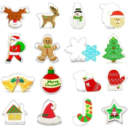 16 Pcs/set Stainless Steel Christmas Biscuit Cutter Set Gingerbread Man Christmas Tree Snowflake Cookie Mold Cookie Stamp