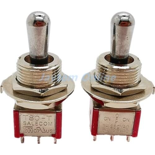 2pcs T80-T 12mm ON-OFF-ON DPDT 6Pin 3Position Maintained Mini Toggle Switch Short Handle 3A 250VAC/5A 125VAC