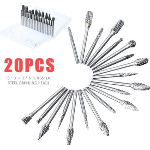 20pcs Drawing Tungsten Carbide Milling Cutter 3*3mm 3*6mm Metal Rotary Tool Burr CNC Engraving Abrasive Tools Metalworking