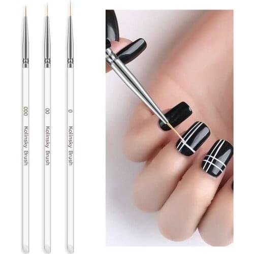 3pcs/set Acrylic Nail Art Liner Painting Pen French Stripe Design 3D Tips Brush DIY Drawing Line UV Gel Brushes Manicure Tool