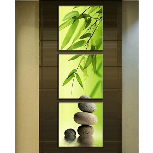 3 Pcs/Set Unframed Canvas Paintings Bamboo and Stone vertical forms Canvas Prints Wall Pictures for Living Room Picture