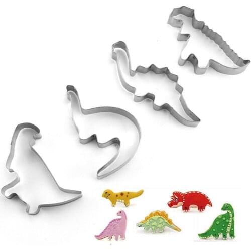 4Pcs Dinosaur Cookie Cutter Baking Mold Stainless Steel Dinosaur Shape Cookies Cake Mold Outdoor Cooking Tools Cute Interesting