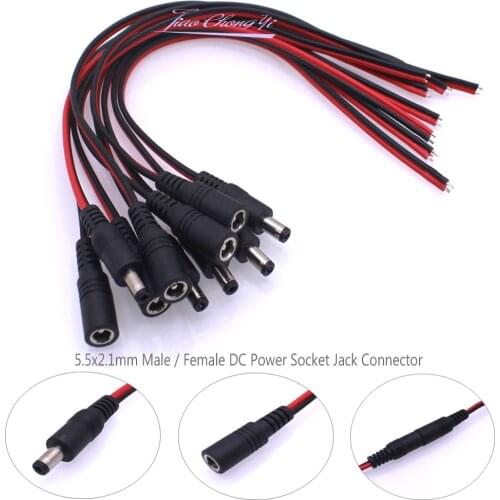 5.5x2.1mm Male + Female DC Power Socket Jack Plug Connector Cable Wire Plug CCTV Camera LED Lights Connector 18/20/22AWG