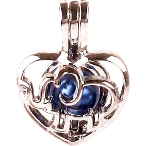 5pcs Silver copper Cute Elephant Beads Pearl Cage Pendant Locket Charm Fairytale Party Essential Oil Diffuser For Women necklace