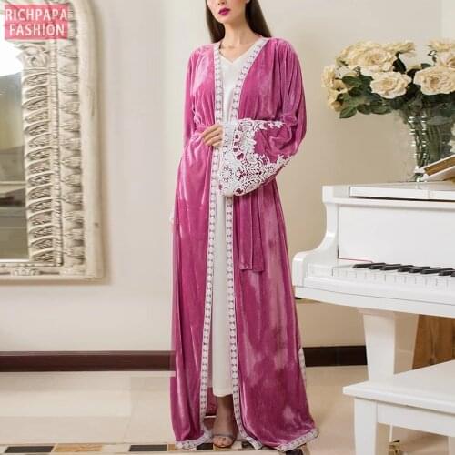 Velvet Dubai Abaya Turkey Kimono Hijab Muslim Dress Caftan Kaftan American Islam Clothing Abayas For Women Robe Musulman De Mode