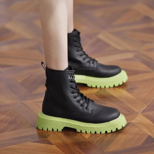 Green Women Ankle Boots Shoes Autumn Winter Ladies Chelsea Boots Short Snow Boots Lace-up Round Toe Square Heel Hot