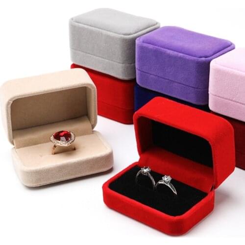 Square Velvet Jewelry A Pair Rings Earring Display Case Box Storage Organizer Holder Gift Package Portable for Travel