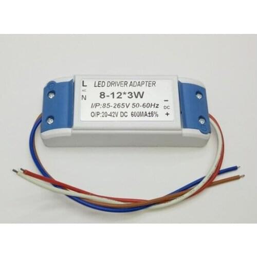 DHL 50 pieces AC 85-265 V input Lighting transformer Led Driver 8-12x3W 600mA Power Supply transform 24W 30W 36W ceiling Driver