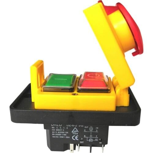 DZ-6-2 15A 250V IP55Waterproof Electromagnetic Drill Push Button Pushbutton Switch Magnetic Machine Switches 5 Pins