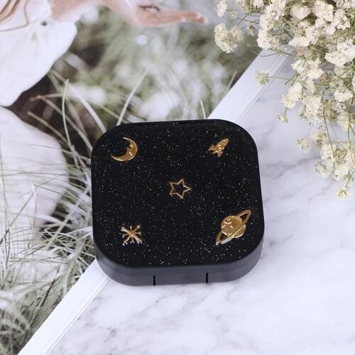 NEW Portable Contact Lenses Box Moon Star Space Black With Mirror Contact Lens Case For Women Kit Holder Eyewear Accessaries