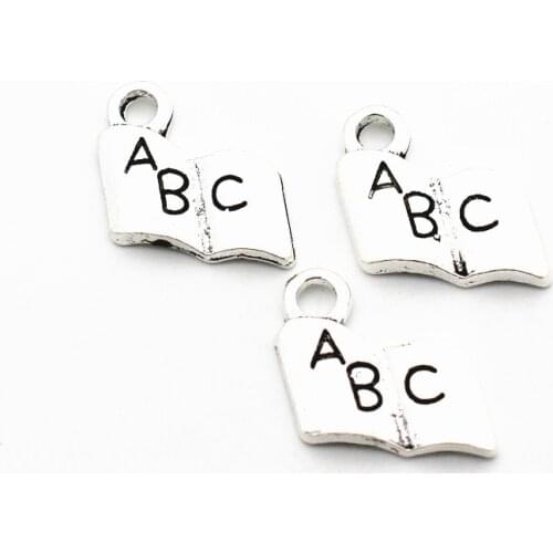 Hot selling 12pcs/lot Silver English book Alloy Dangle Charms no Lobster Clasp Hanging Charm DIY pendent bracelet &bangle