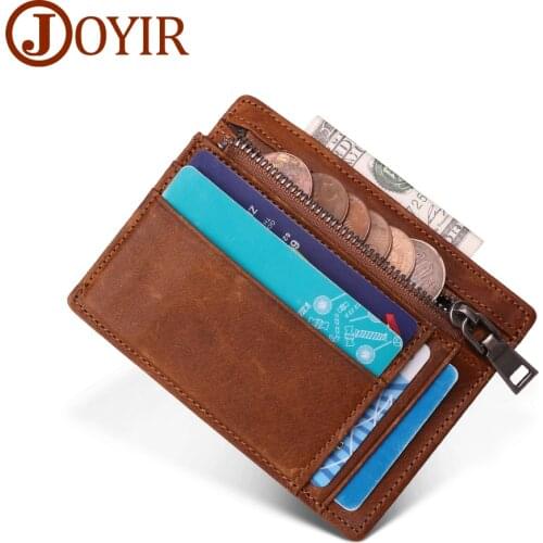 JOYIR Genuine Leather Card Holder Wallet RFID Credit ID Card Holder With Coin Pocket Purse Money Case for Men Small Wallet