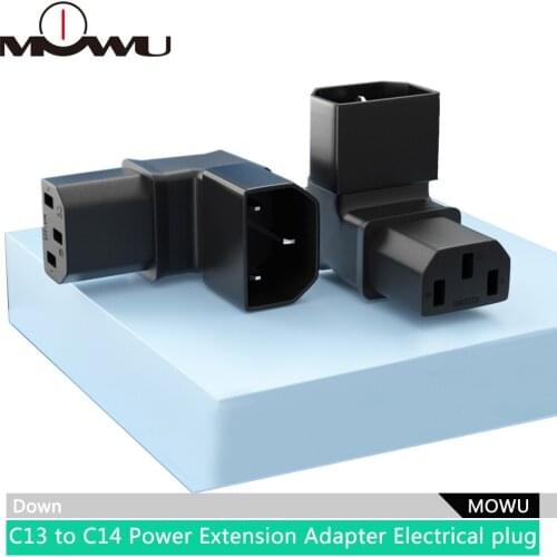 MOWU C 14 IEC Male C13 to C 14 Down Right Angled 90 Degree IEC Female C13 Power Extension Adapter Electrical plug