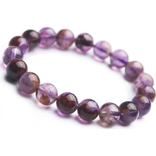 Genuine Natural Purple Phantom Quartz Round Stone Bead Women Fashion Bracelet 10mm