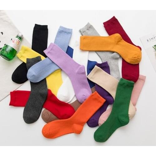 New Womens Socks Solid Socks Woman Socks Harajuku Colorful Pure Socks Cute Fashion Purple Pink Yellow White Black Color Socks