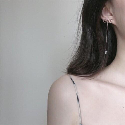 2020 New Fashion Hot Sale Womens Earrings Bowknot Sweet Zircon Drop Tassels Earrings for Women Bijoux Korean Girl Gifts Jewelry
