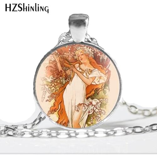 NS-00389 New Fashion Alphonse Mucha Necklace Alphonse Mucha Jewelry Glass Art Picture Necklace HZ1