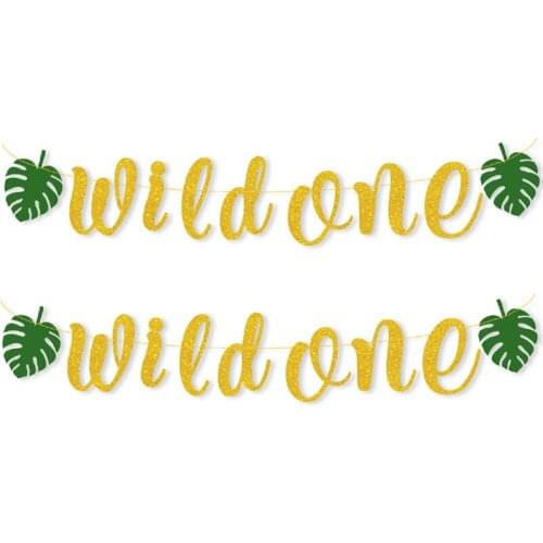 ONE Banner with Tropical Palm Leaves 1st Birthday High Chair Garland Decoration for Jungle Safari Wild ONE Party Supplies