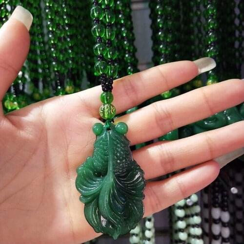 5PC wholesale national style green chalcedony Necklace Guanyin dragon brand mink big belly Buddha long sweater chain