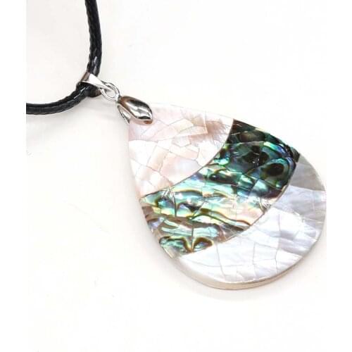Natural Shell Pendant Necklace Exquisite Waterdrop Abalone Shell White Black Shell Charms Wax Thread for Women Jewelry Necklace