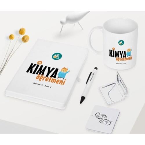 Personalized Chemistry Teacher Themed White Notebook Pen Cup Mirror Set
