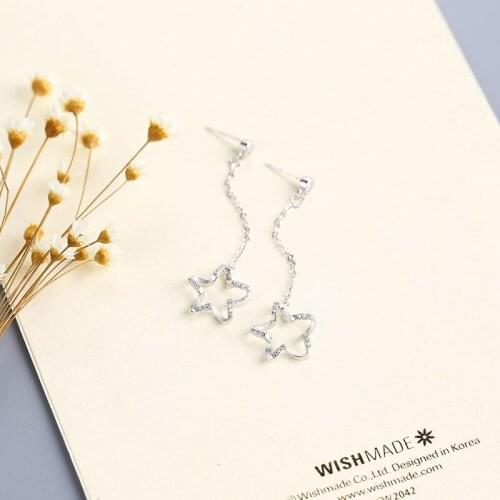 L&P Star Earrings Real 925 Sterling Silver Crystal Rhinestone Wedding 925 Sterling Silver Wedding Drop Earrings