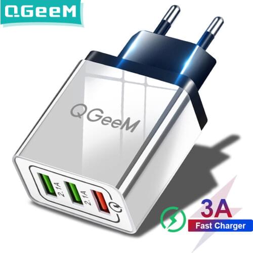 QGEEM 3 USB Charger Quick Charge 3.0 Fast USB Wall Charger Portable Mobile Charger QC 3.0 Adapter for Xiaomi iPhone X EU US Plug