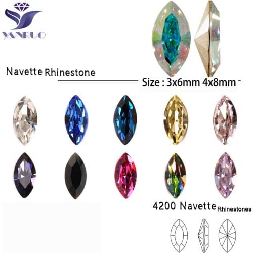 YANRUO 4200 Navette All Sizes Pointback Crystal Nails Art Rhinestones For 3D Nail Art Glass Material Stone Decoration Gems