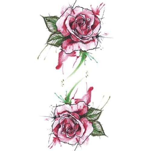 Waterproof Temporary Tattoo Sticker Sexy Rose Flowers Leaves Line Design Fake Tattoos Flash Tatoos Arm Body Art for Women Girl