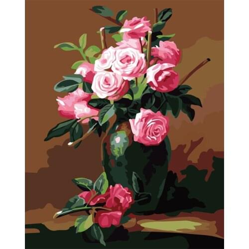 All 5D DIY diamond painting "Pink flowers in a green bottle" 3D embroidery stitch mosaic diamond home decoration gift