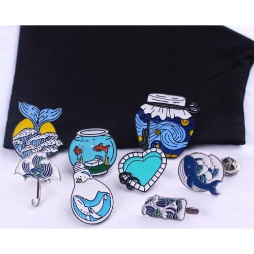 Japan Style Metal Badges Scenery Sunset Lapel Pin Bags Badge Gifts Wave Fish Jewelry Gift Enamel Pins Buttons For Clothes Badge