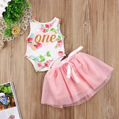 New Baby Girl Princess Floral Sleeveless Floral Romper Girls Lace Tulle Tutu Skirt Newborn Outfits Kids Clothes Set 2Pcs