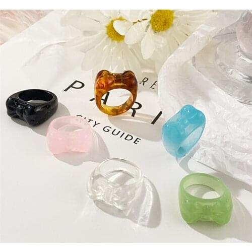 2021 New Geometric Bows Acrylic Rings For Women Vintage Round Irregular Colorful Resin Rings Set Transparent Finger Plastic Ring