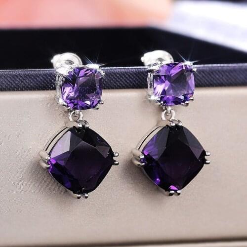 Women Earrings Retro Temperament 2021 New High-quality Purple 925 Sterling Silver Earrings Female Exquisite Fashion Stud Earring
