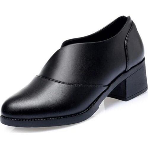 Hot 2020 Spring New Top Cowhide Fashion Black Shoes Women High Heel Shoes Work Women Shoes Elegant Comfort Genuine Leather Shoes