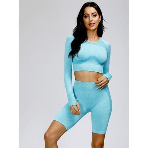 Hot 2 Pcs/Set Women Seamless Sets Fitness Sports Suits Gym Clothes Breathable Bra Running Leggings Workout Set Shorts+Top